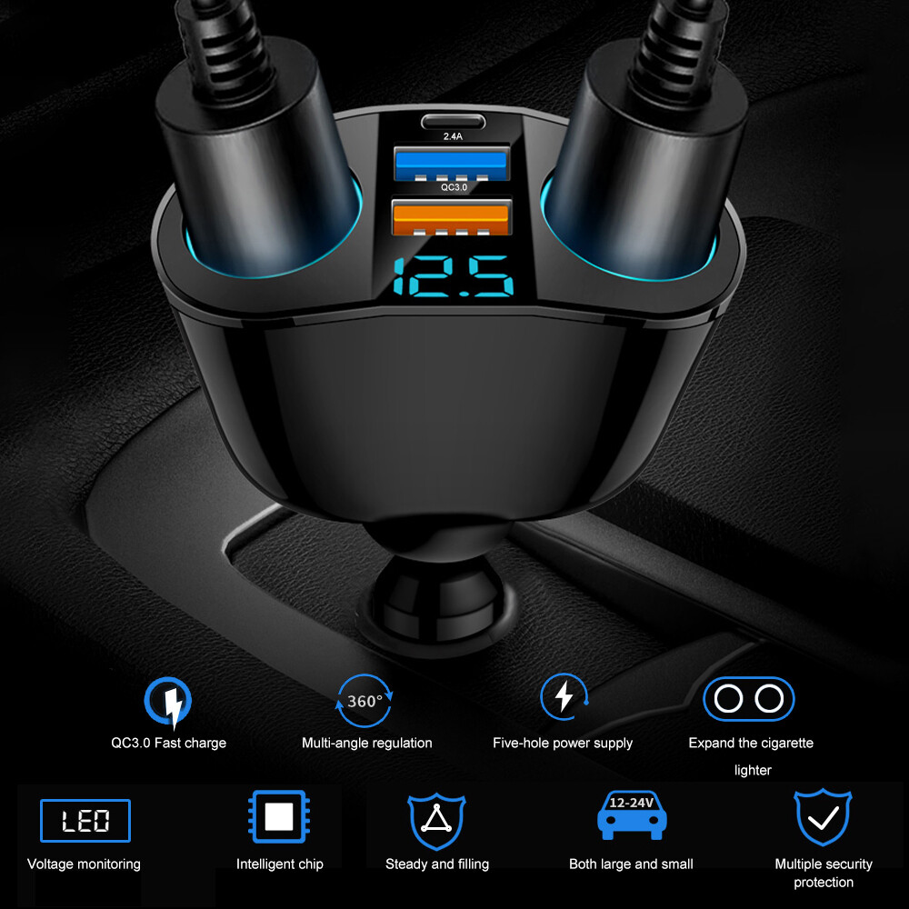Dual USB Car LCD Cigarette Lighter Socket Splitter Charger Power Adapter DC/12V