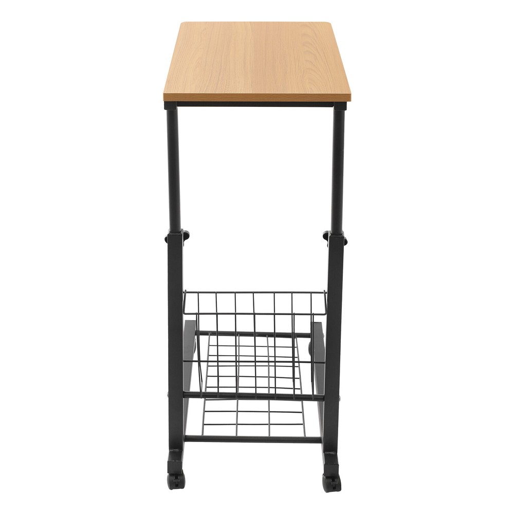 Height-Adjustable Teak Side Table with Wheels - 2 Tiers for Easy Storage