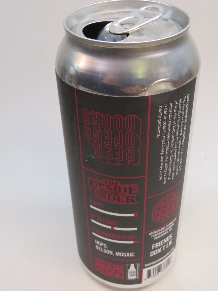 Craft BEER Empty Can ~ TRAP DOOR Brewing The Upside Down Under IPA - Washington