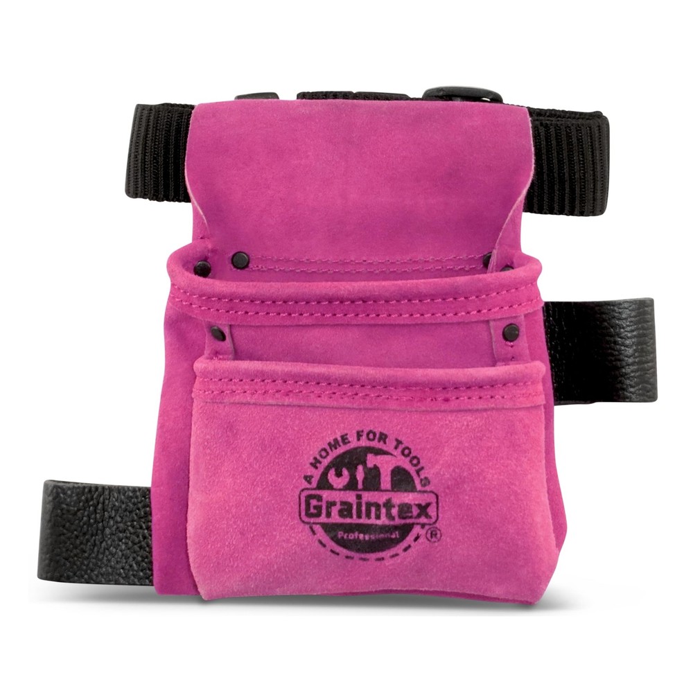 Graintex Kids Pink Suede Leather Tool Pouch - Adjustable Belt, Hammer Loop