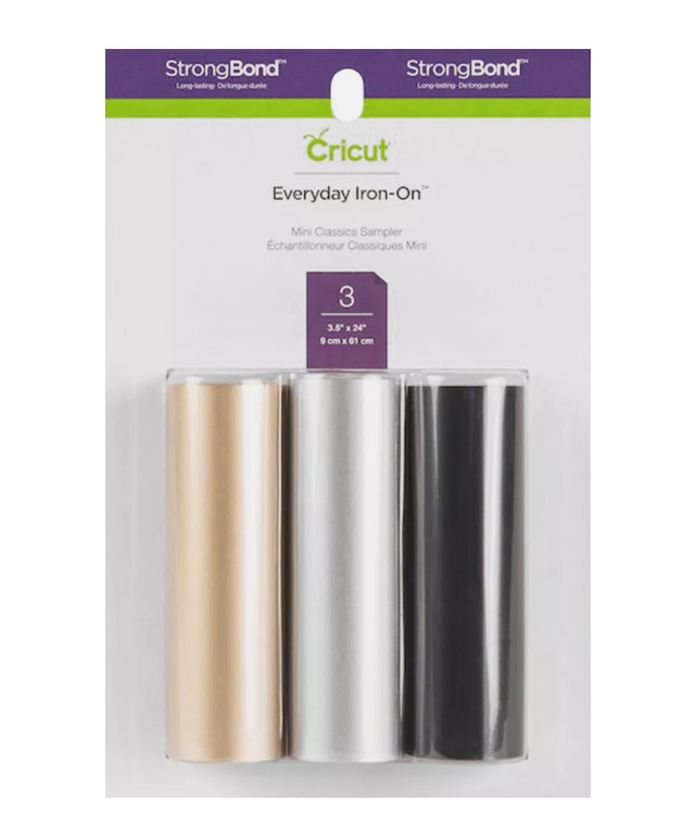 Cricut Everyday Iron-On Mini Sampler, Classics 3.7" x 24" (Gold, Black, Silver)