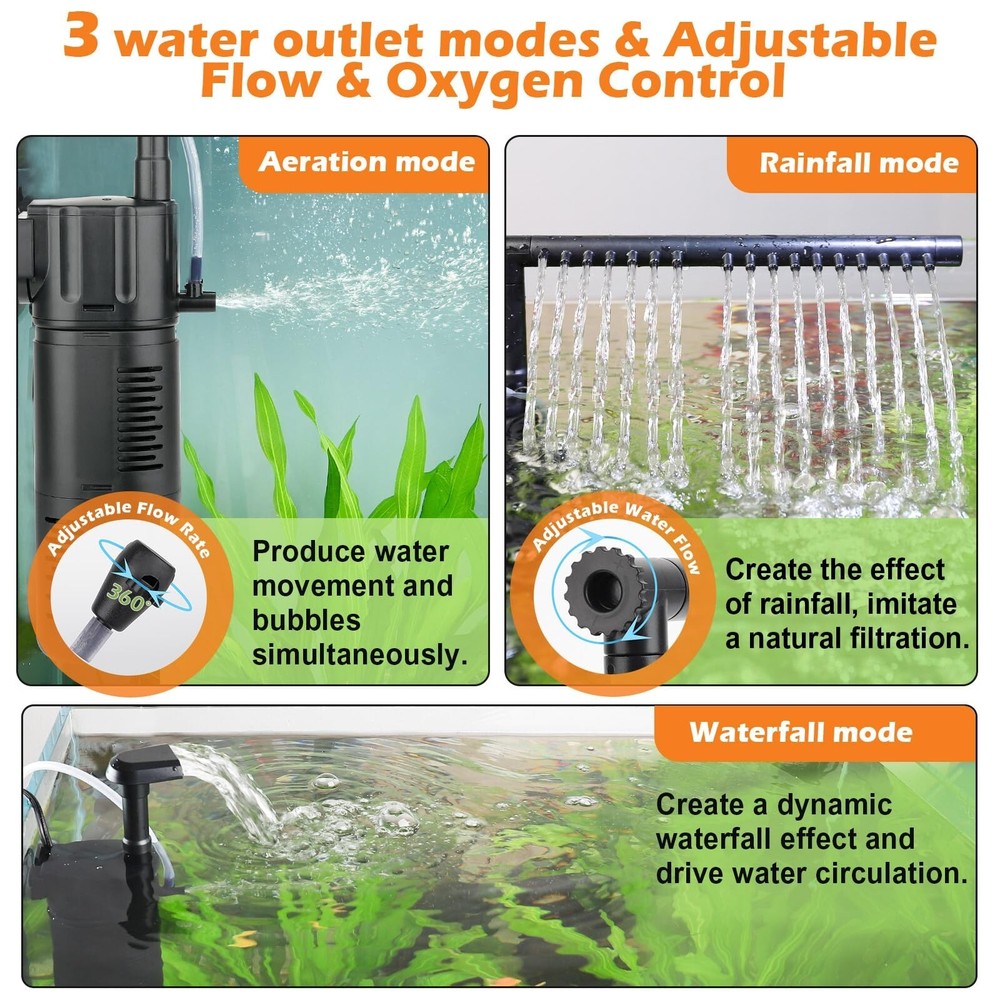 hygger Aquarium Internal Filter for 30-80 Gallon Tank, Flow Rate Adjustable 4...