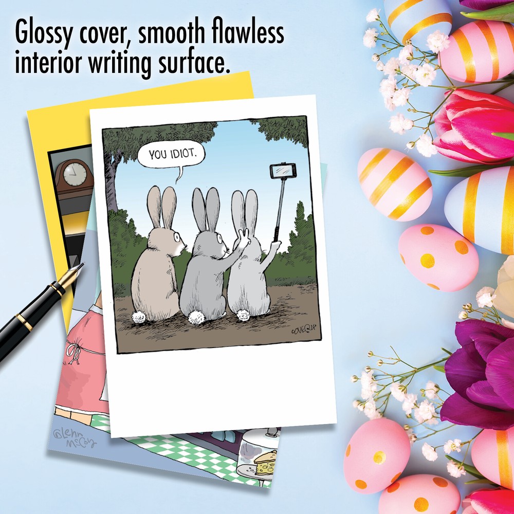 Assorted 3 Funny Easter Cards w/ Envelopes - 3 Designs, 1 Each - Bunny Funnies