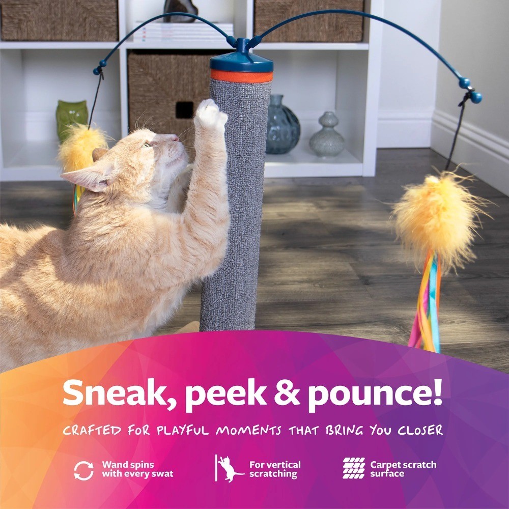 Interactive Spinning Wand Cat Toy with Scratch 'N Spin Carpet Scratching Post