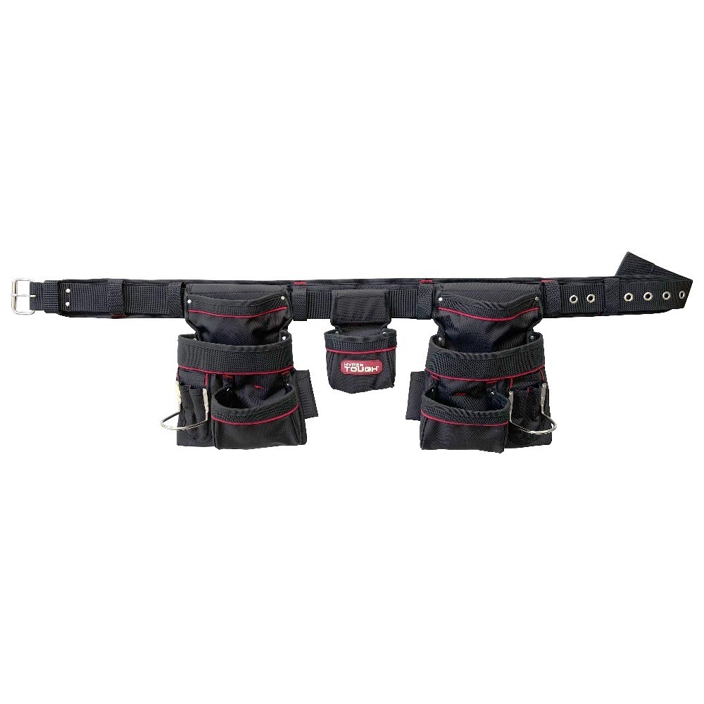 Padded Leather Carpenter Rig Tool Belt with Pouches for Construction Work Black