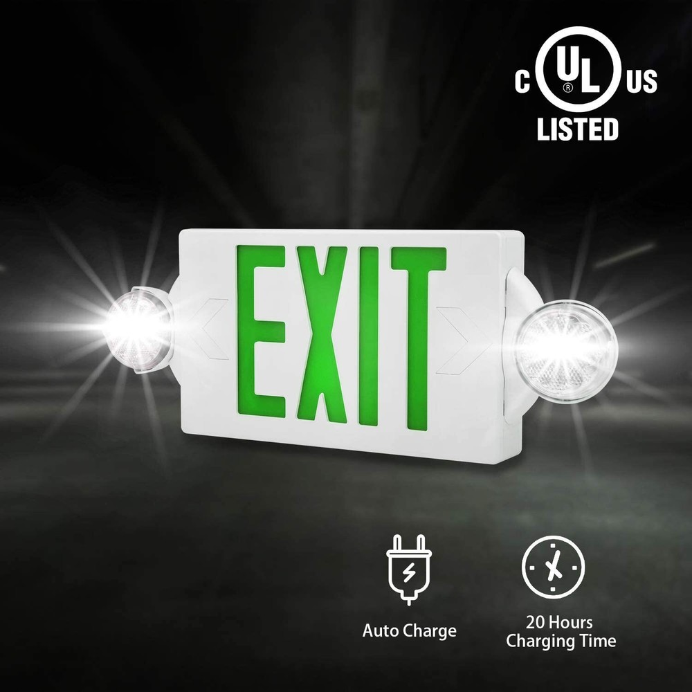 Green LED Exit Sign Emergency Light Adjustable Lamps Exit Combo UL listed 6 Pack