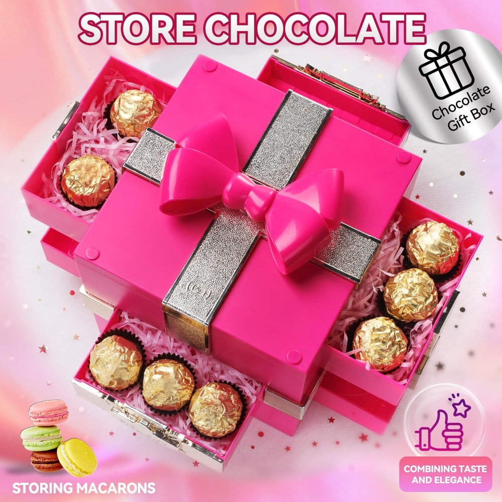 Pink Gift Boxes Bows Glitter Accents Decorative Present Packaging Party