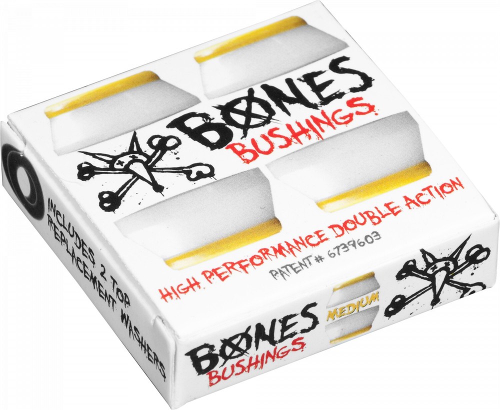 Bones Skateboard Bushings Hardcore Medium White 91A With Krown T-Tool