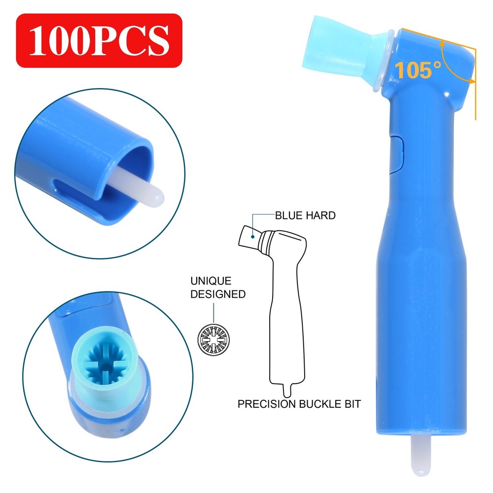 100pcs Dental Prophy Brush Cup Disposable 105° Angle Polish Brushes