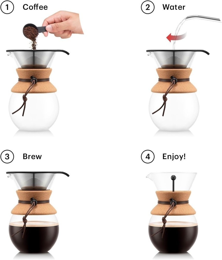 34oz Pour Over Coffee Maker - Elegant Borosilicate Glass & Permanent Filter
