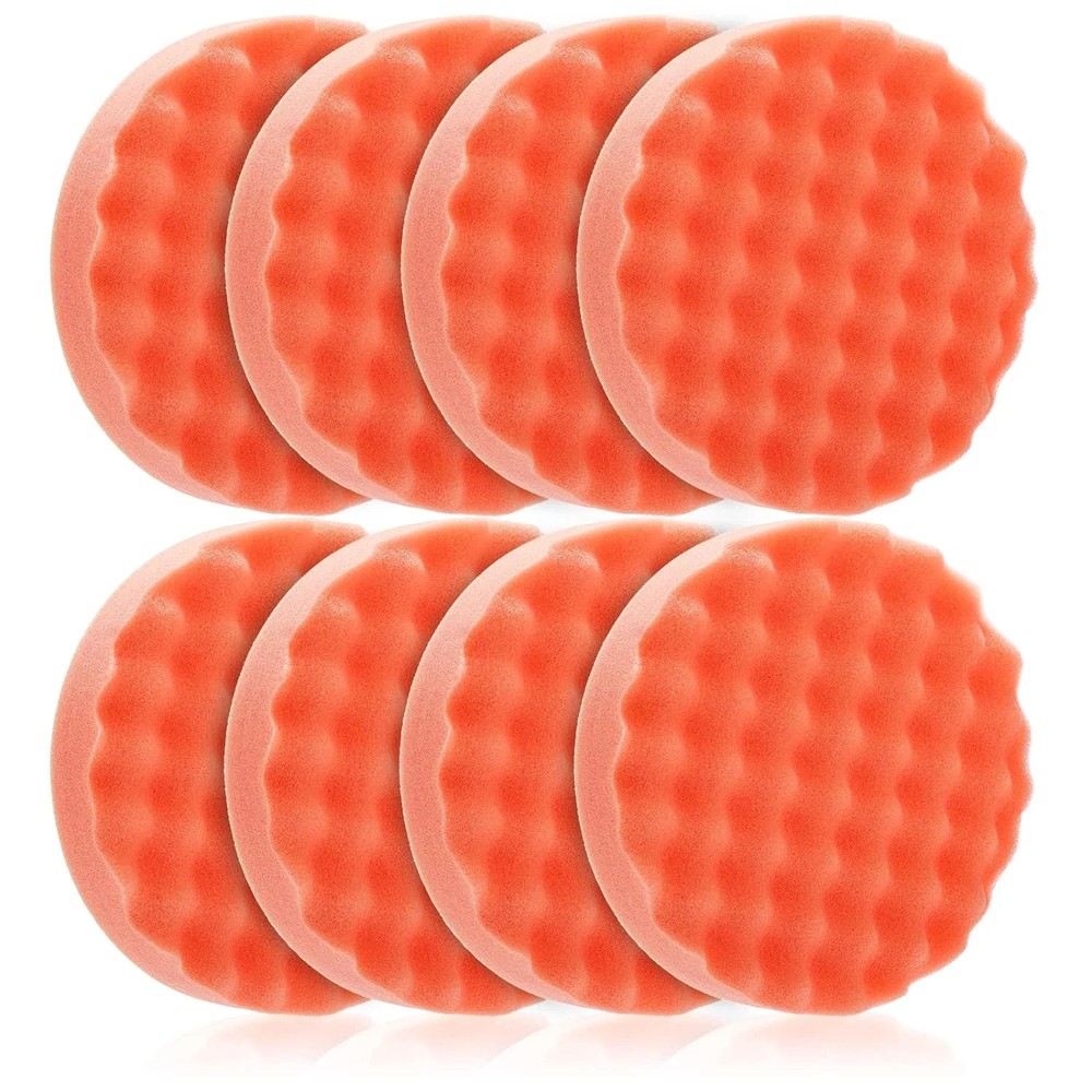 8 Pack 6" Heavy Cutting Pad Waffle Buffing Pads, Orange Microfiber Buffing Pads,