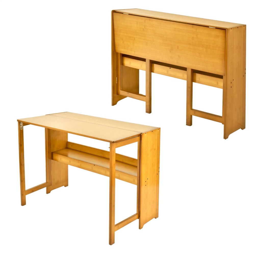 Folding Desk with Bookshelf, 40Inch Computer Table Small Foldable Writing Desk