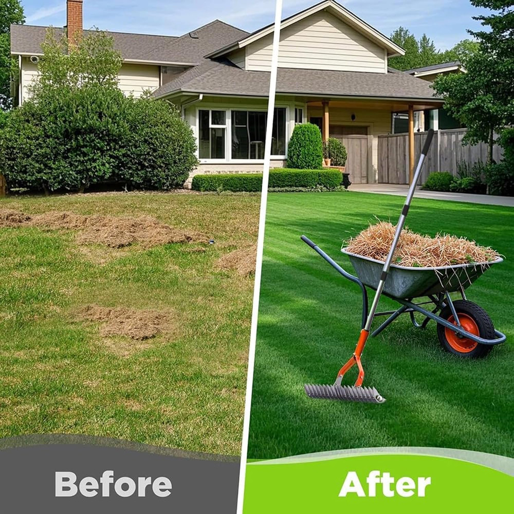 66.9-Inch Manual Lawn Thatch Rake, Adjustable Length Handle Dethatcher Rake, Dea