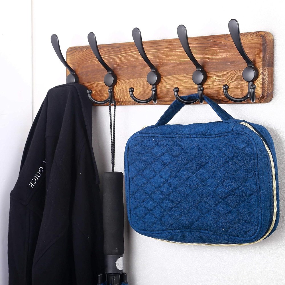 Rustic Wall Mounted Coat Rack - 5 Heavy Duty Hooks for Elegant Storage