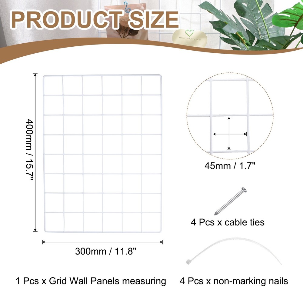 Grid Wall Panels, 15.7" x 11.8" Display Holders Hanging Frame, White