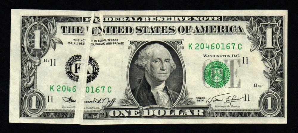 1974 $1 LARGE GUTTER FOLD ERROR Beautiful AU+ Federal Reserve Note!