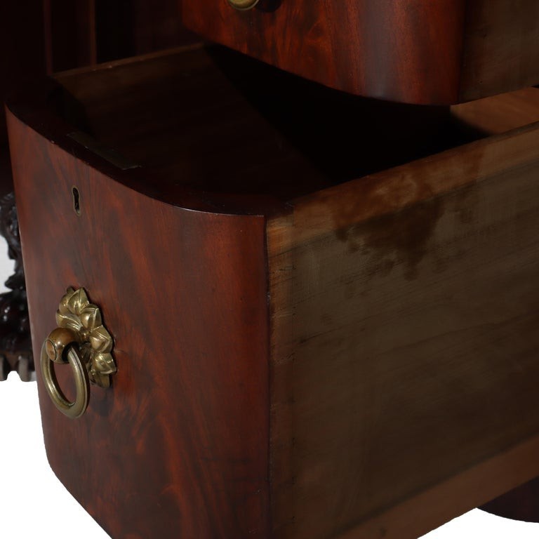 Antique American Empire Classical Flame Mahogany Sideboard, Bronze Pulls, c1840