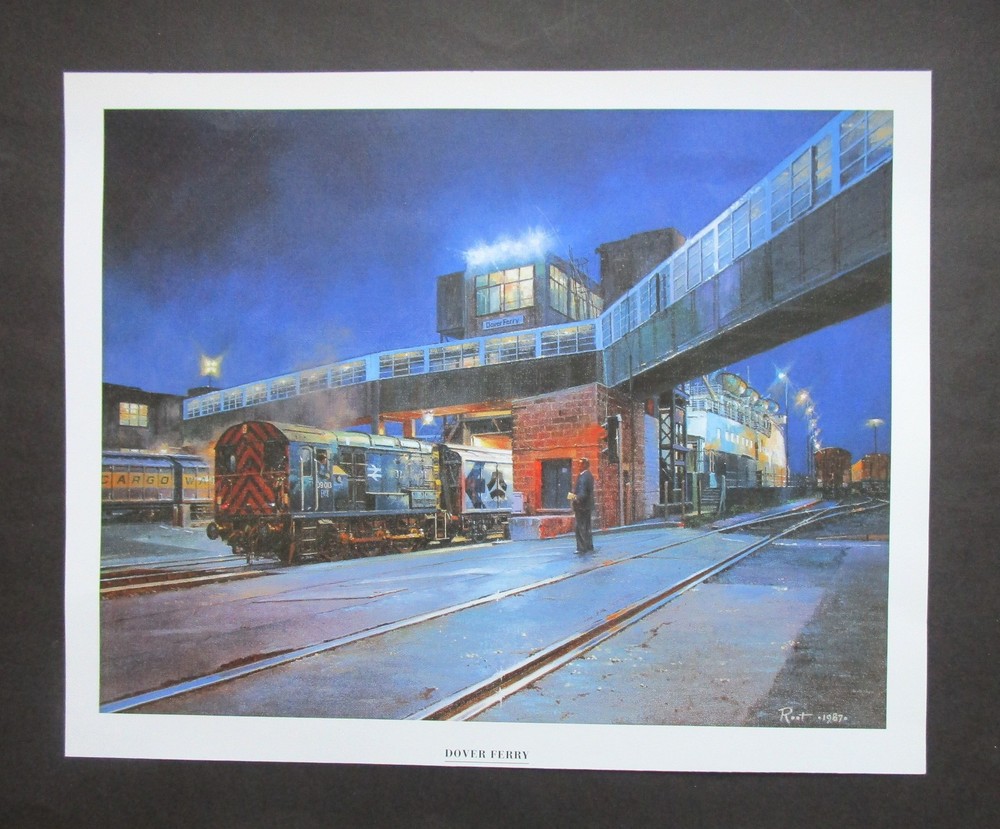 11.50" x 9.20"  MALCOLM ROOT  RAILWAY PRINT   " DOVER FERRY "  READY FOR FRAMING