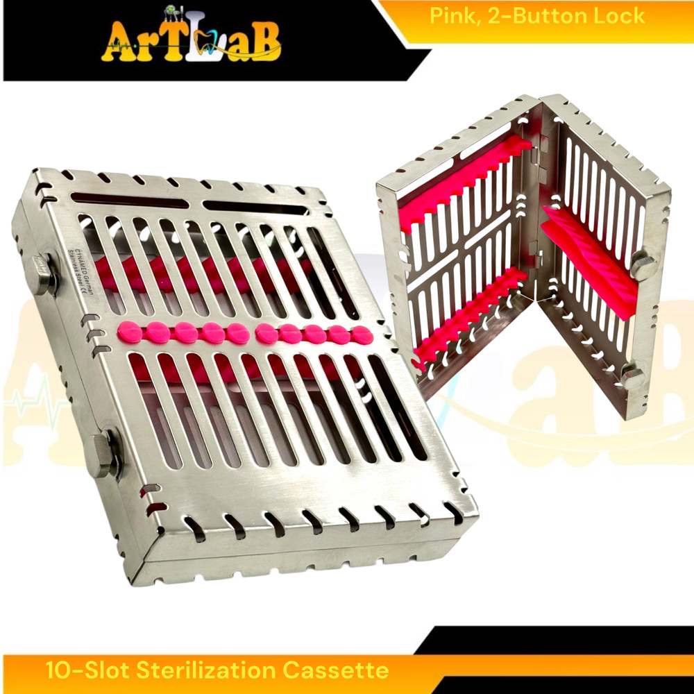 6 Count - Sterilization Cassettes for 10 Instruments, Detachable, 2-Button Lock