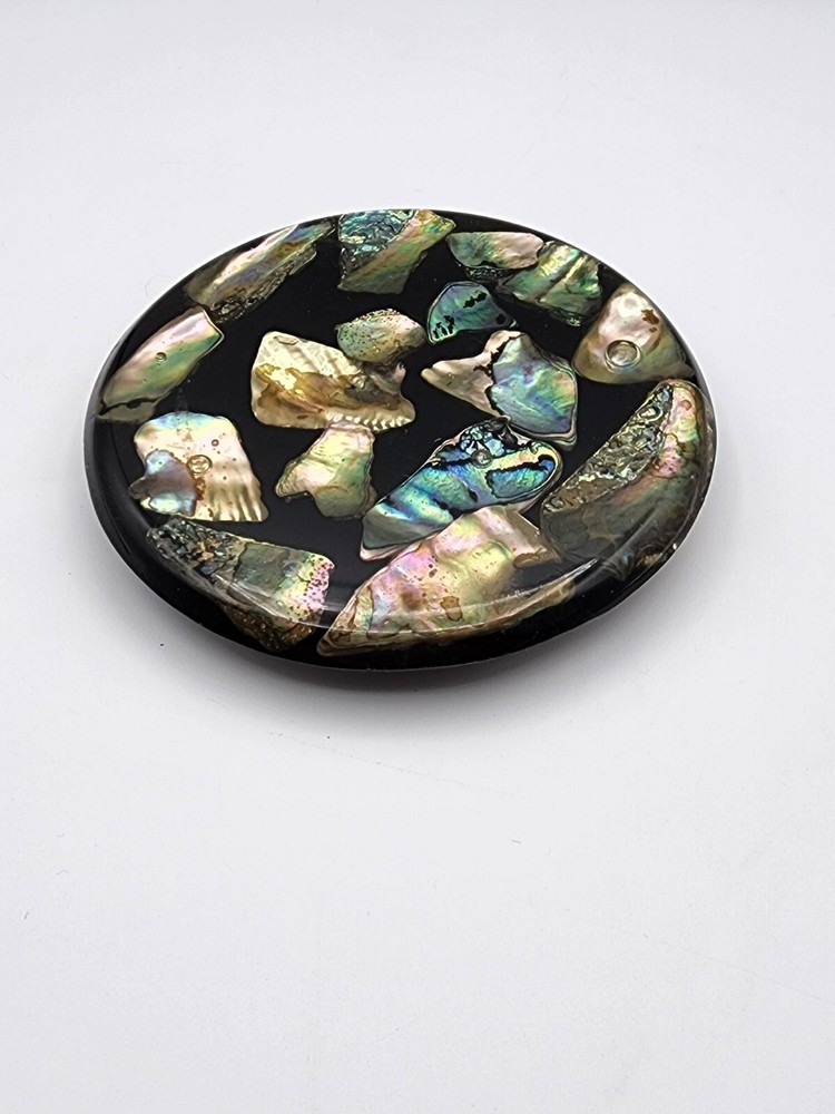 Vintage Trivet Lucite With Abalone Shell Round