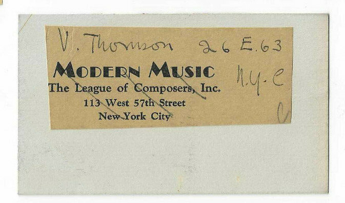 Virgil Thomson Signed Slip / Autographed American Composer