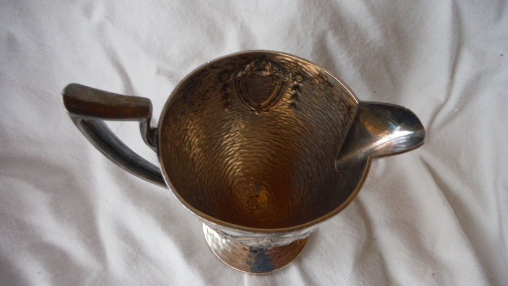 MCM Sheffield Creamer & Sugar Hammered Silverplate w/ Shield "M" Monogram - EUC