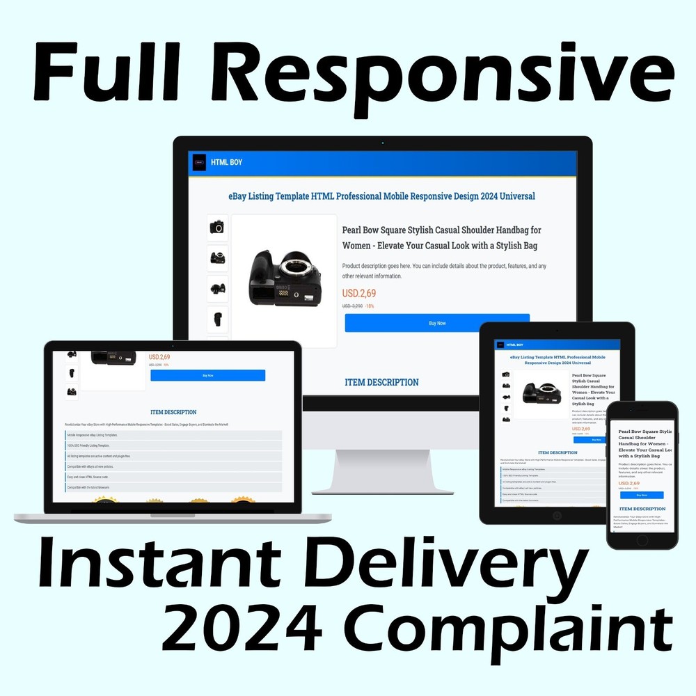 eBay Listing Template HTML Professional Mobile Responsive Design 2024 Universal