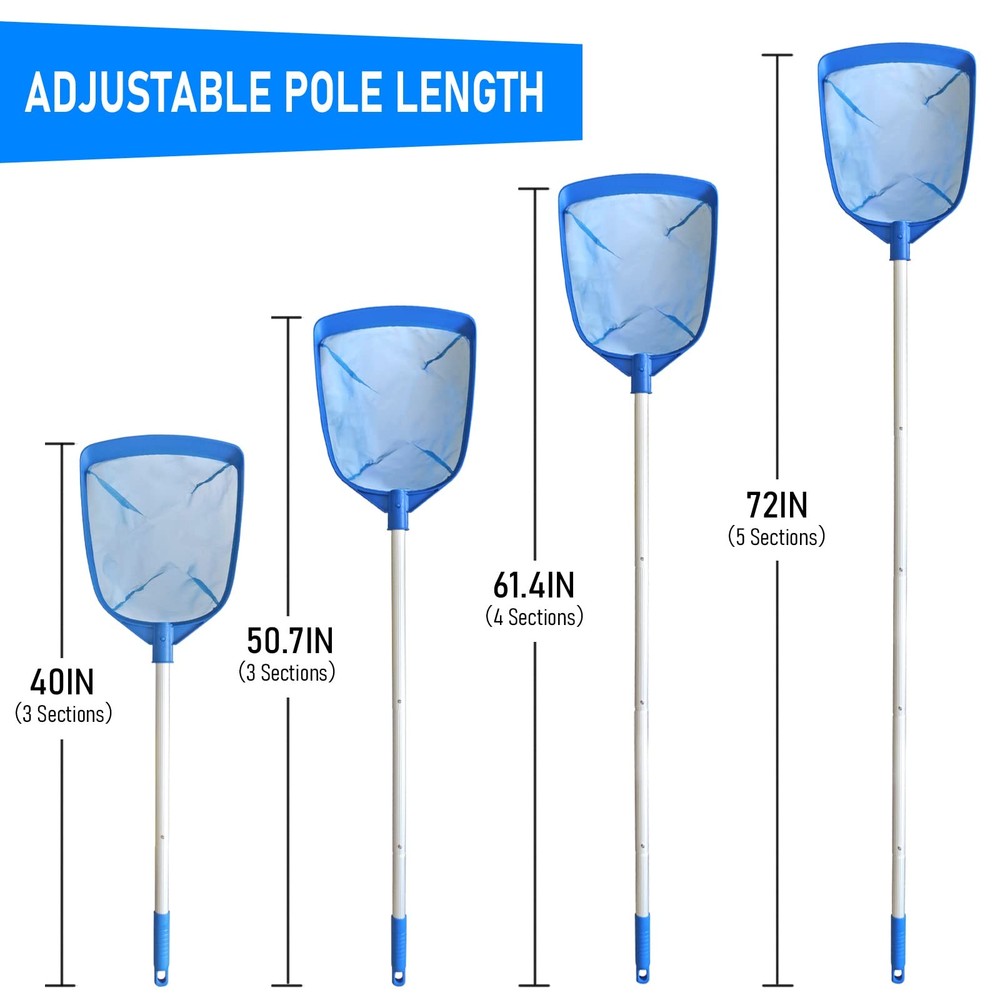 Pool Leaf Skimmer Net w/ 5 Sections Telescopic Aluminum Pole