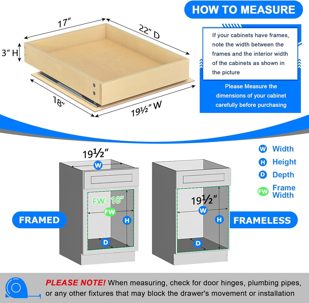 Soft Close Pull Out Cabinet Organizer, 17" W X 22" D Pull Out Drawers for Cabine