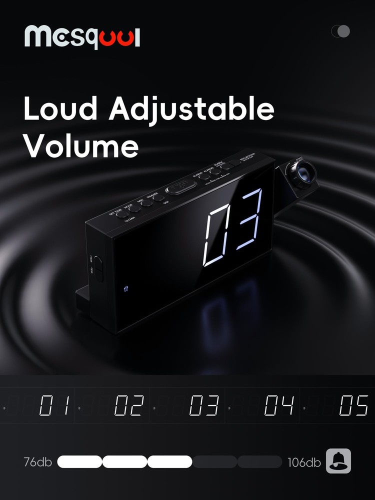 Mesqool Projection Alarm Clock Dual USB Dimmer Snooze