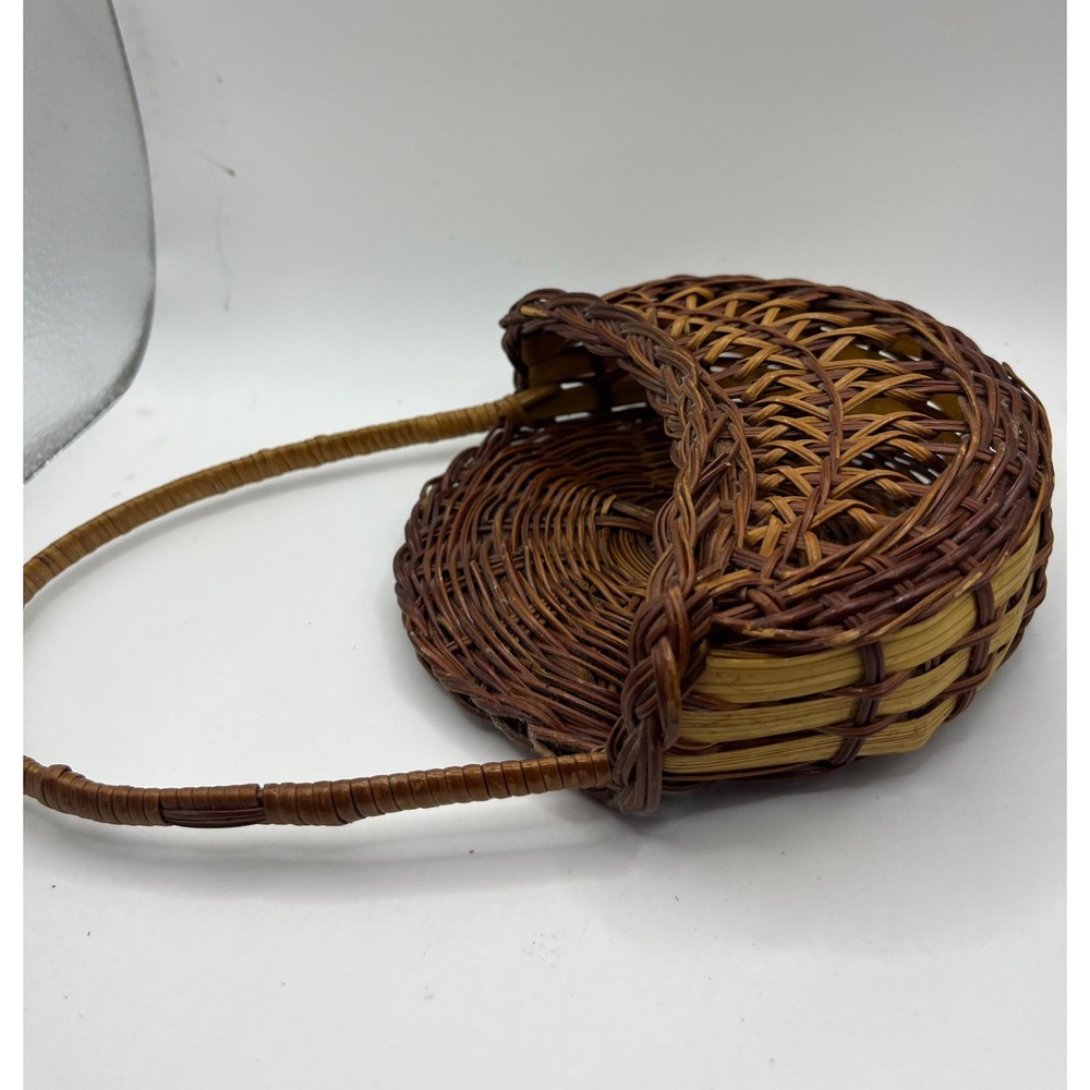 Wicker Basket Round Handle Vintage Brown Woven Decor Storage