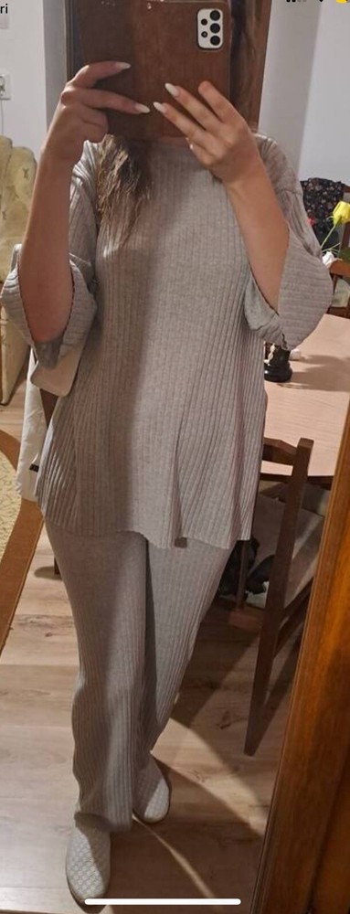 Drop Shoulder Rib-Knit Tee and Trousers Set