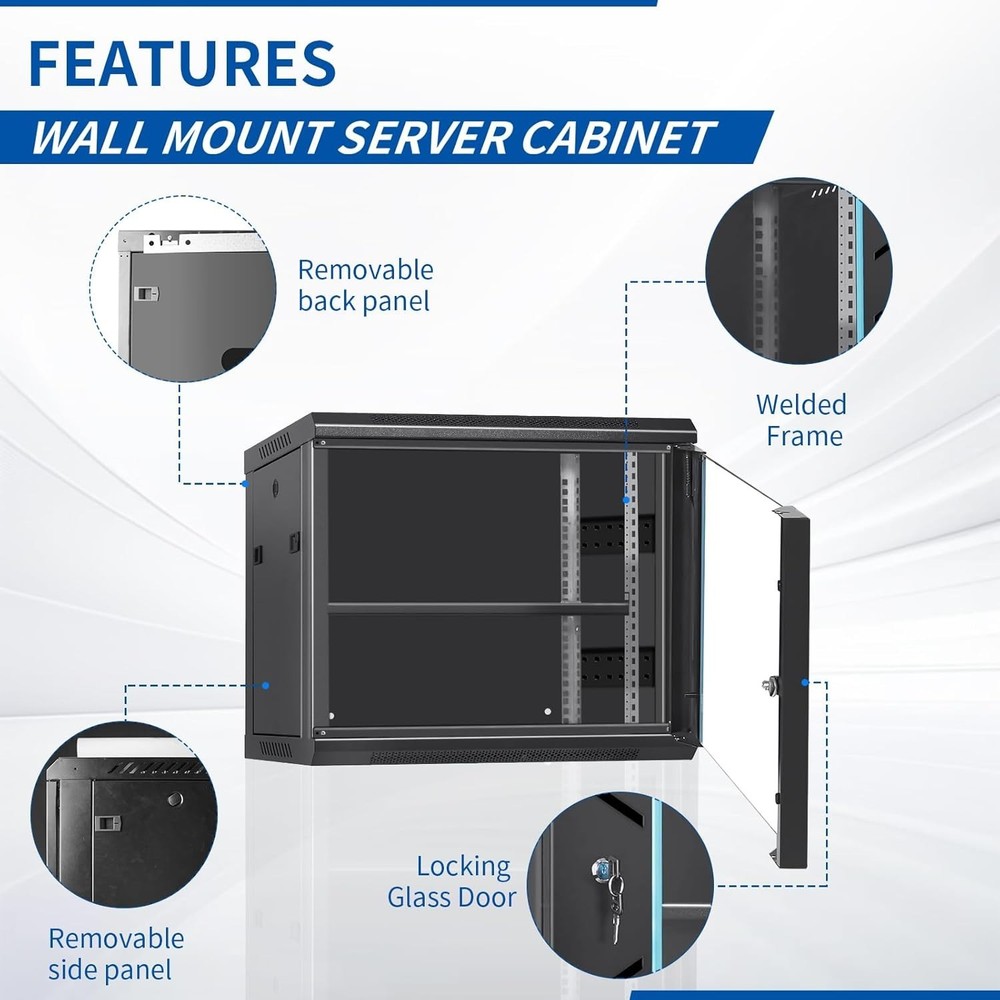 Server 6uRack Cabinet, Wall Mount Network Rack Enclosure Includes Locking Glass
