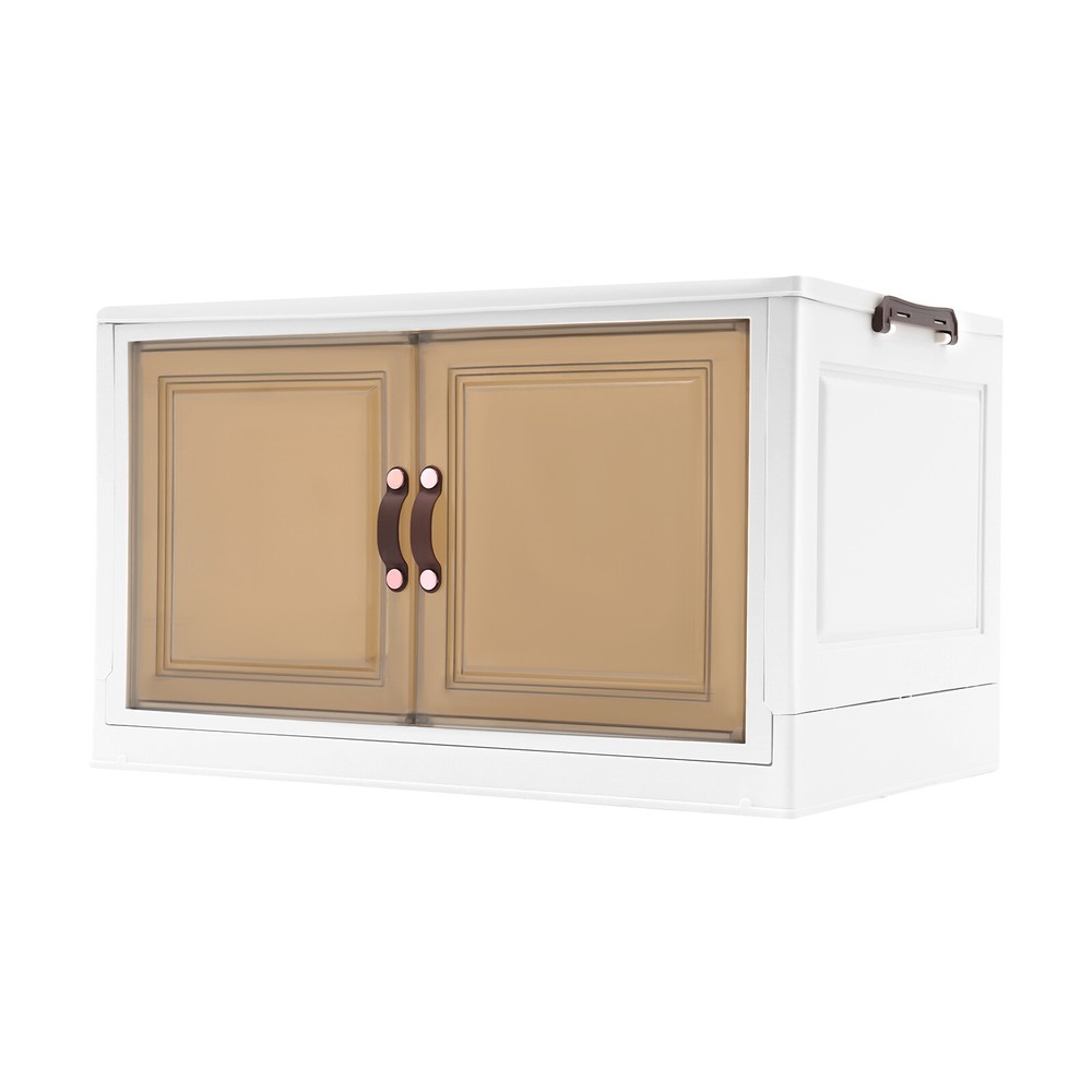 3PCS Foldable Stackable Storage Cabinets with Wheels White 25.59*16.54*43.5in US