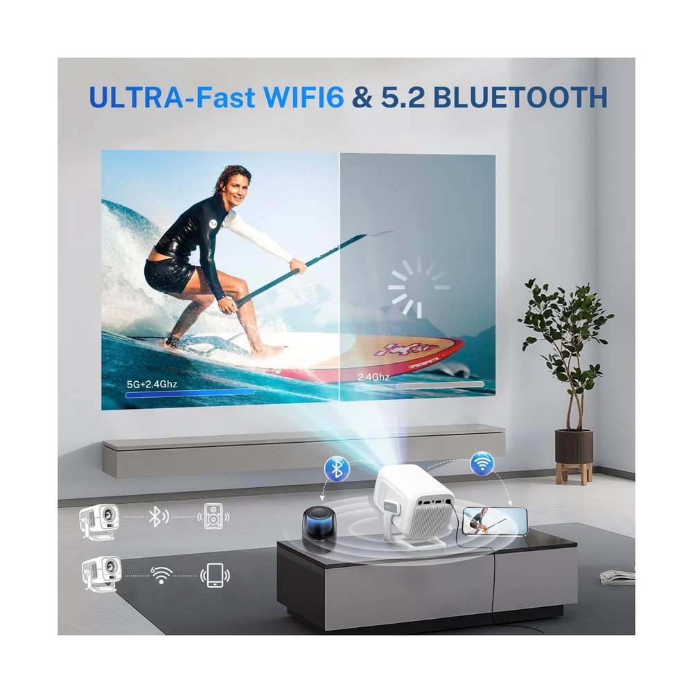 Smart Projector Android 11 OS, Native 1080P Full HD 4K Support, Built-in Apps...