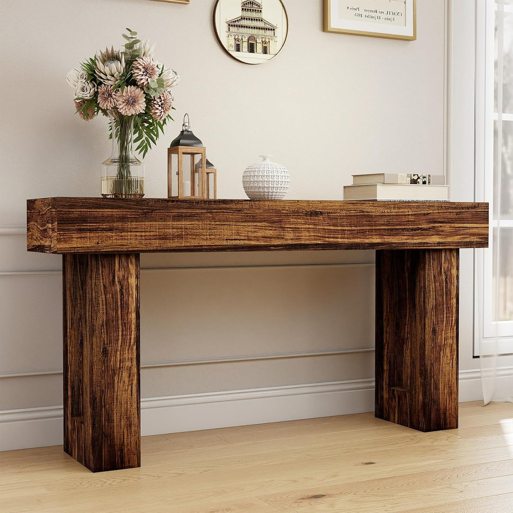 63'' Long Console Table,2 Tier Farmhouse Entryway Table Sofa Table with Storage,
