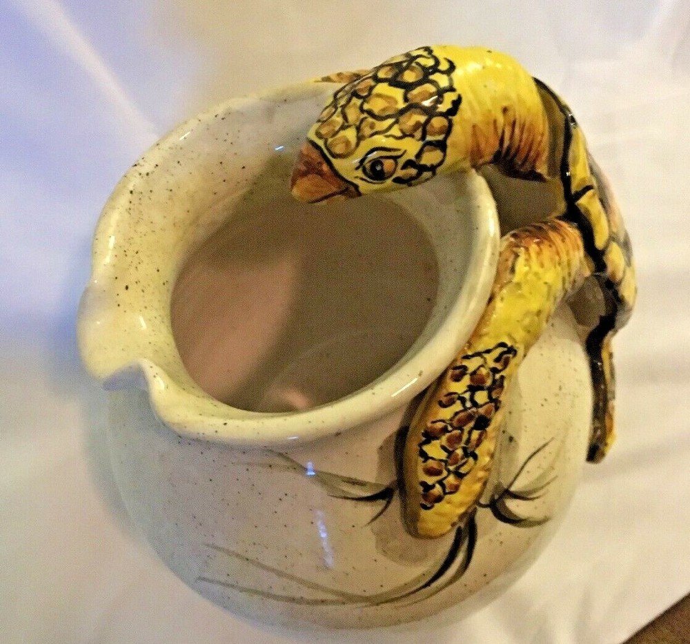 HAND CRAFTED POTTERY DECOR PITCHER W/TURTLE HANDLE~SAC B.CASATI