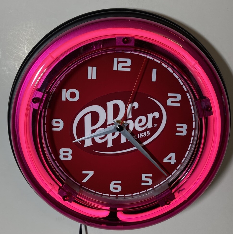 Dr Pepper logo neon clock