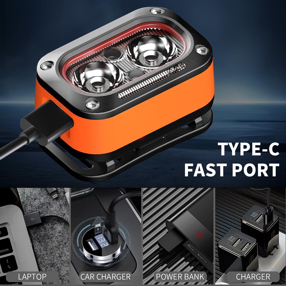 Hands-Free Smart Headlamp with Wave Sensor, Running Lights, 5 Modes, IPX4 Wat...