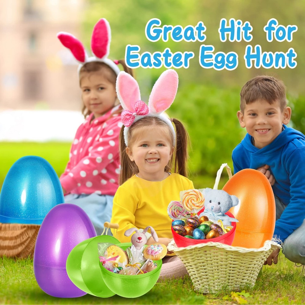 Shemira 8 PCS 10" Jumbo Easter Eggs, Large Plastic Eggs, Fillable Eggs for Eg...