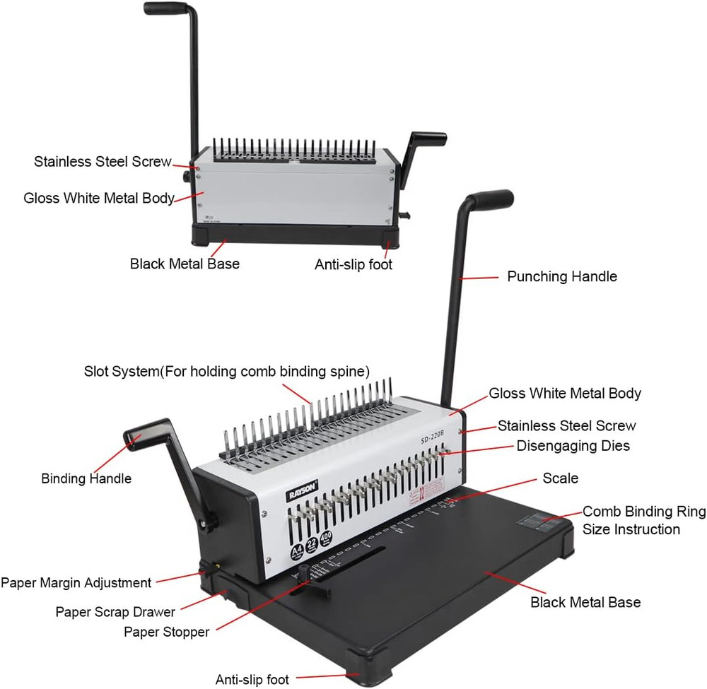 SD-220B Binding Machine, 21 Holes Comb Binding Machine, Max. Punch 20 Sheets & B