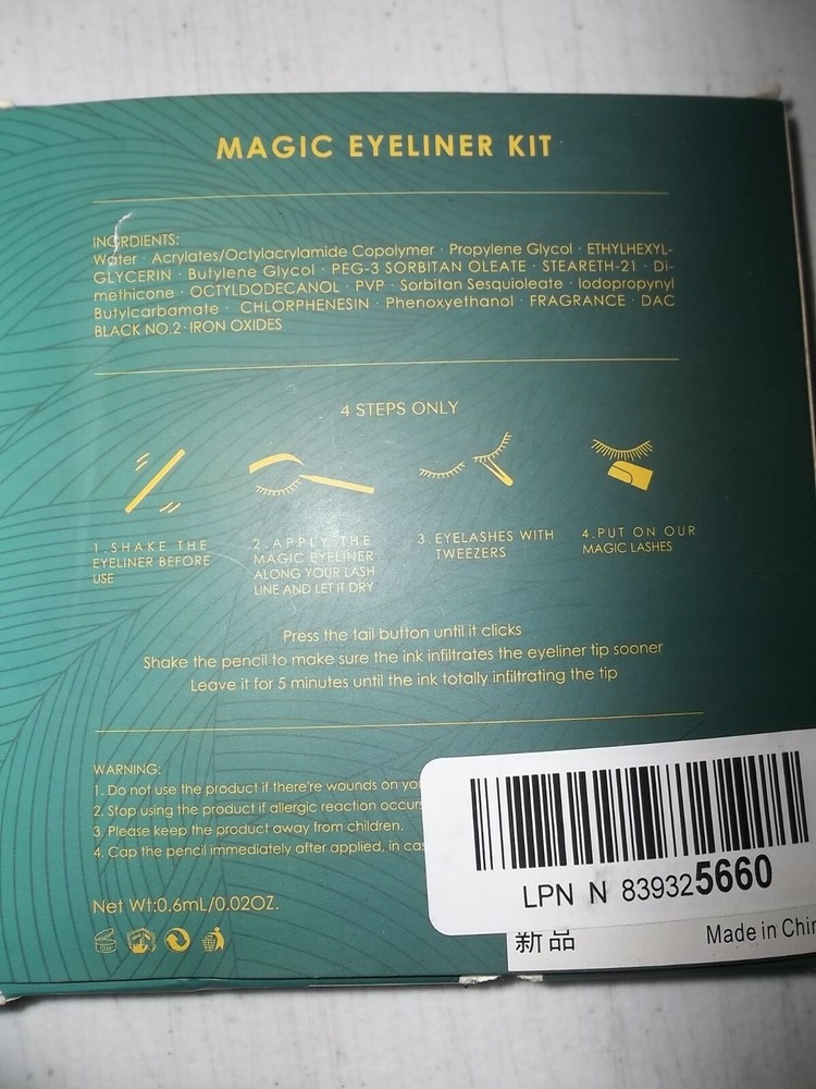 Magic eyeliner & eyelash kit magic eyeliner, tweezers