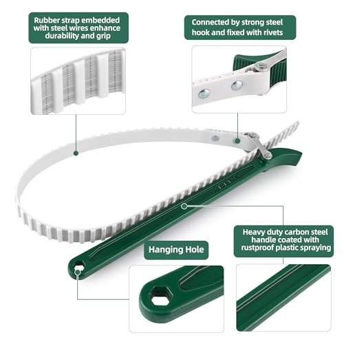 15" Belt Strap Wrench with Adjustable 36" Steel Wire Rubber Strap,