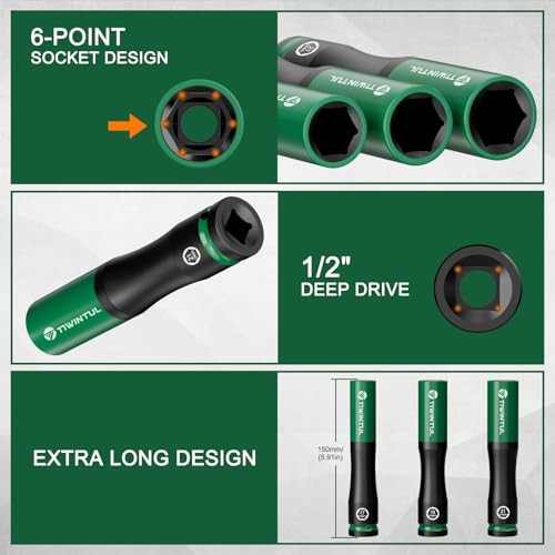 1/2" Extra Long Lug Nut Socket Set, 6Pcs Non-Marring Wheel 6 PCS Metric-1