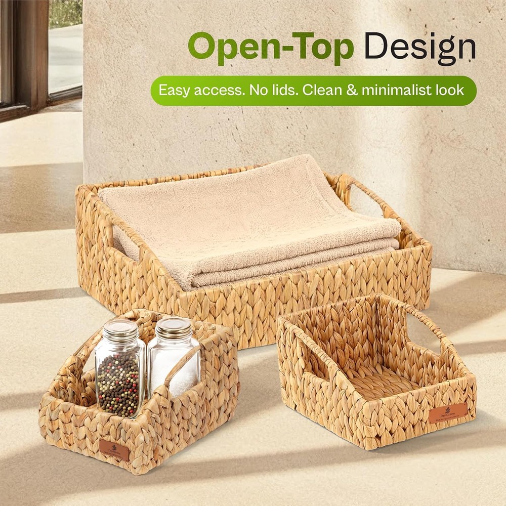 Storage Baskets Shelves Set of 3 Rectangular Open-Top Wicker Storage Bins W/