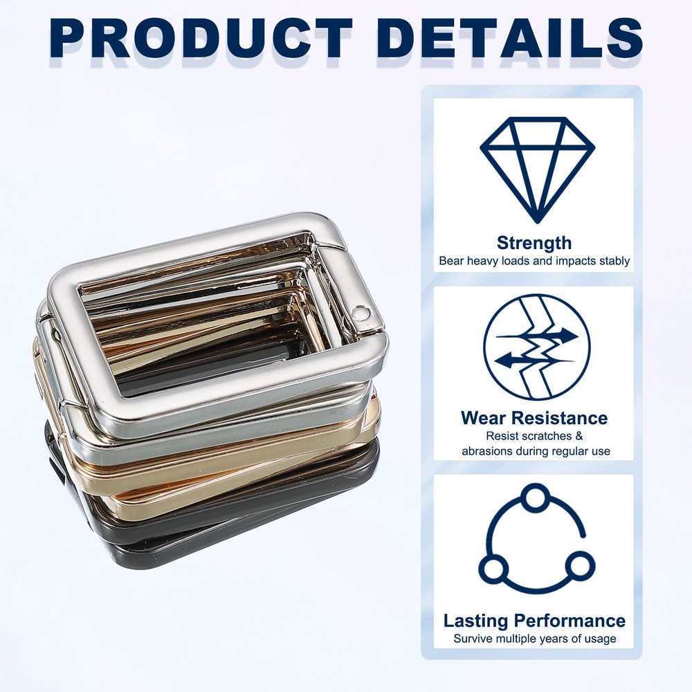 10 Pcs 40mm Square Shaped Spring Snap Keychain Clip for Purses Black