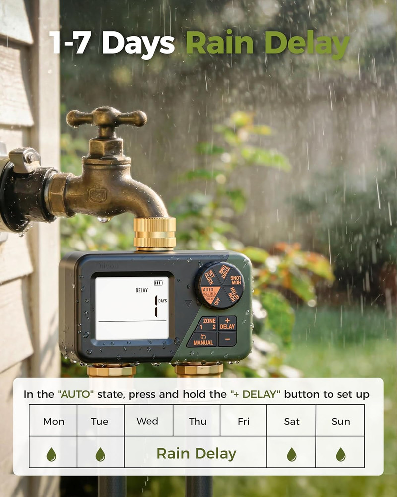 Brass Sprinkler Timer 2 Zone, IP66 Waterproof Programmable Water Hose Timer 2 Ou