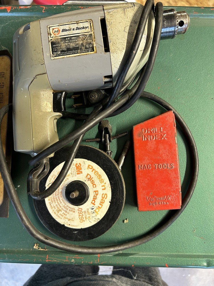 Black & Decker 3/8 corded drill Kit. With Vintage Tool Box