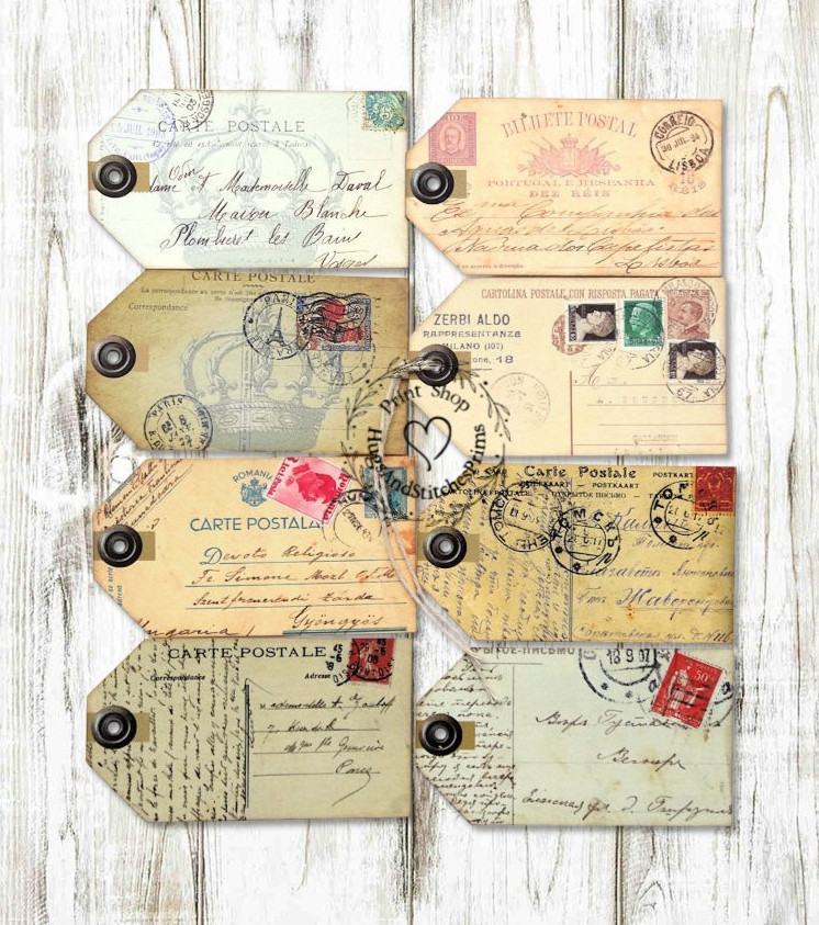 GRUNGY MIXED POSTCARDS GIFT or JOURNALING TAGS #T 152