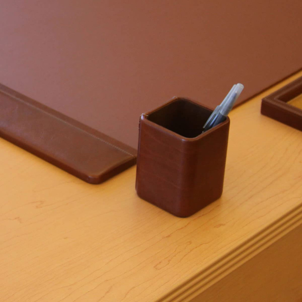 Mocha Leather Pencil Cup
